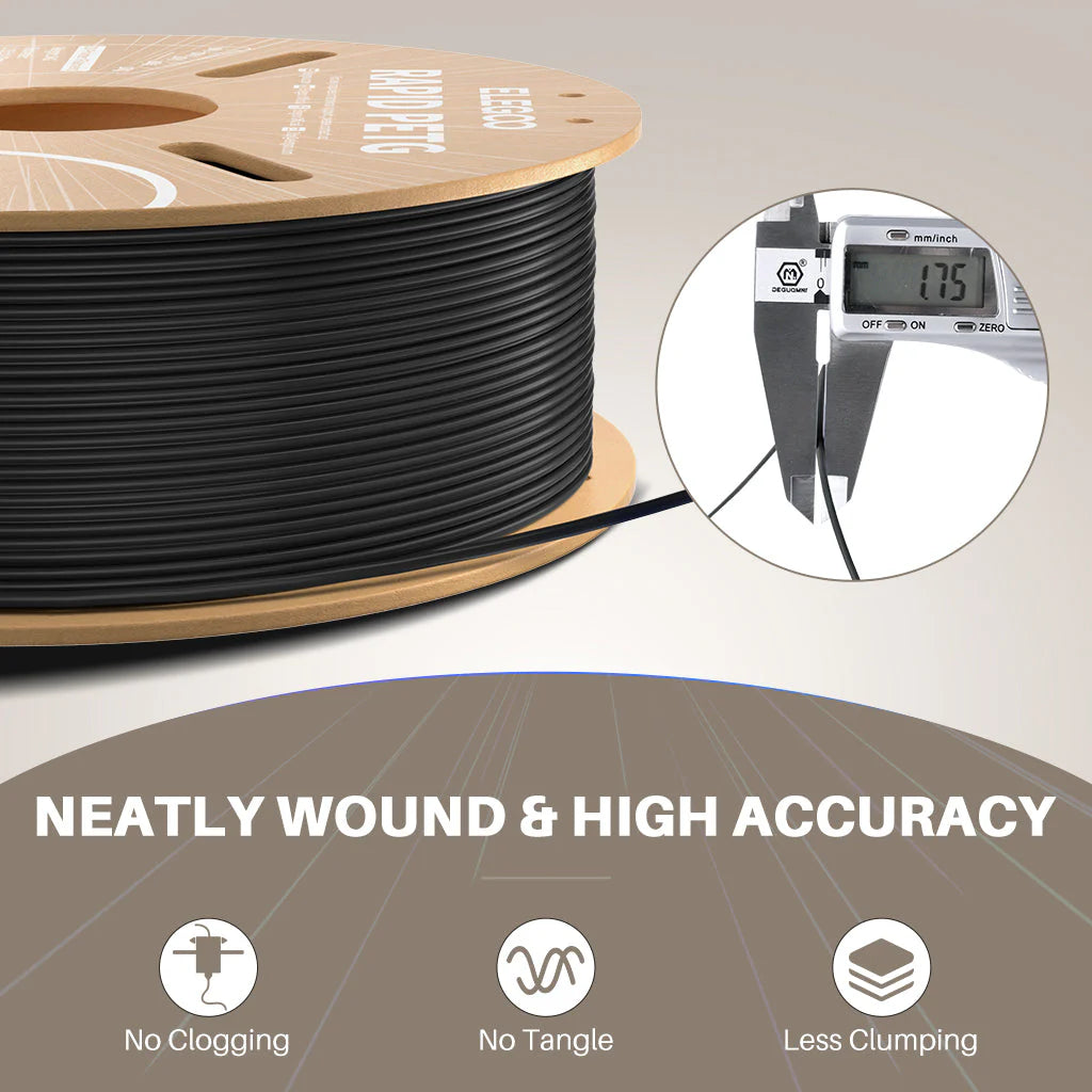 ELEGOO Rapid PETG 3D Printer Filament – 1.75mm, Black, 1kg Spool